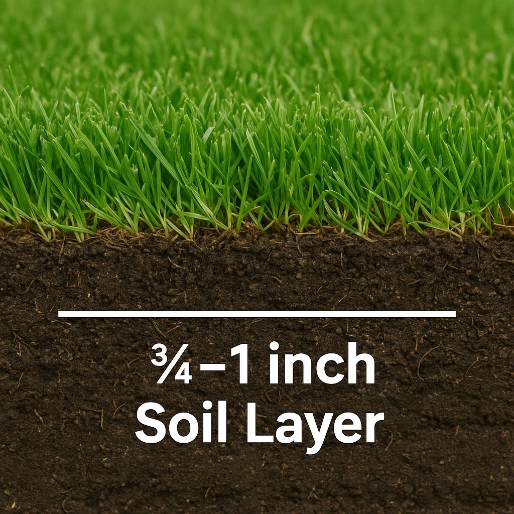 Side-view of a fresh sod roll showing the 1.5-2 inch thickness profile