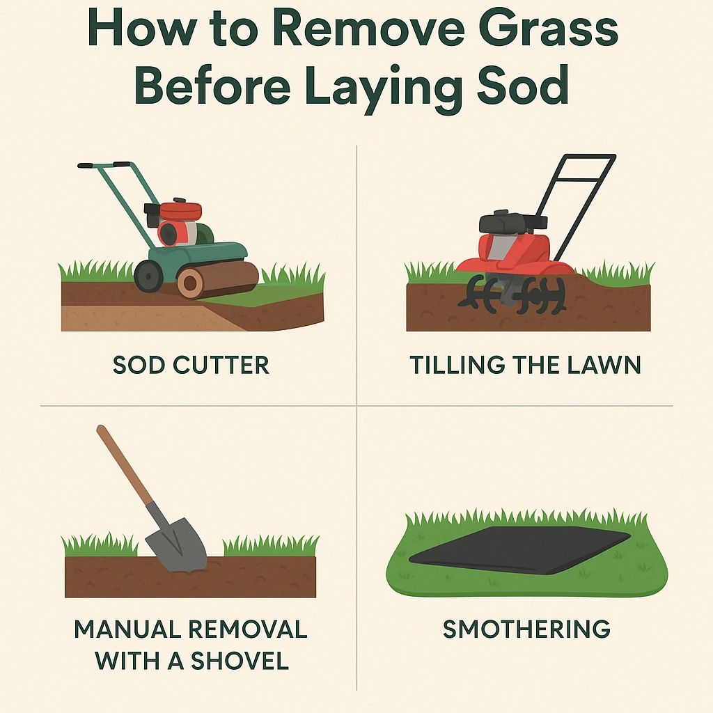 Sod cutter removing existing turf from a lawn in preparation for fresh sod installation