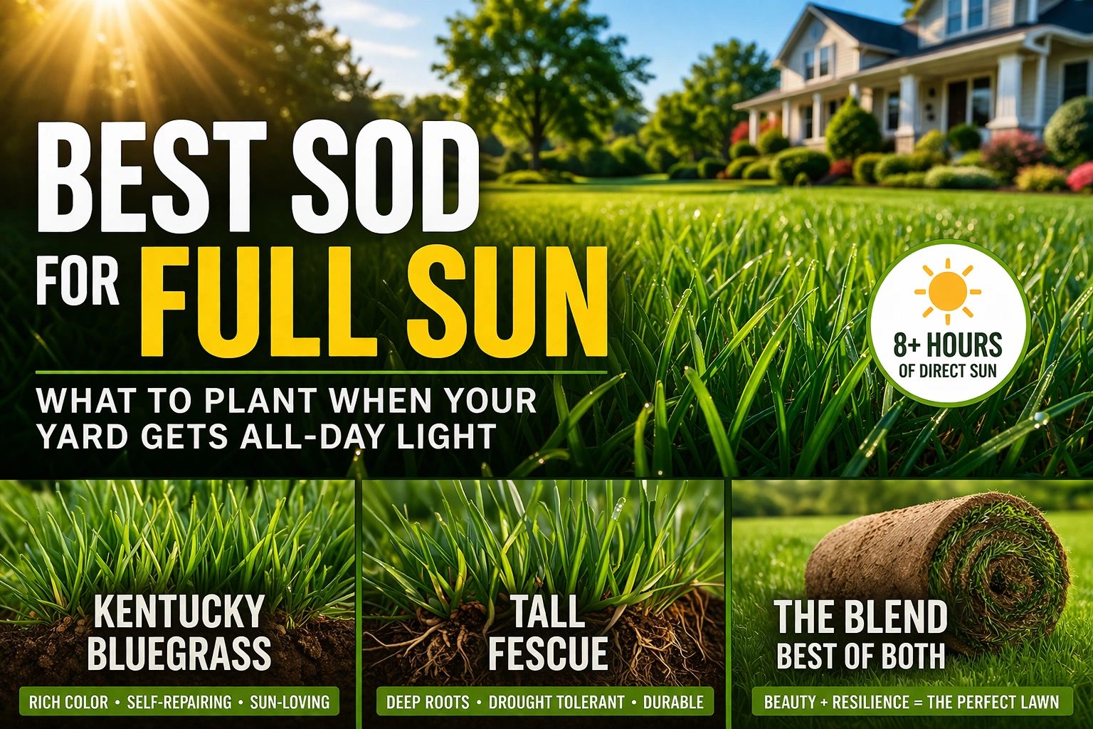 Best Sod for Full Sun:What to Use When Your Yard Gets All-Day Sun