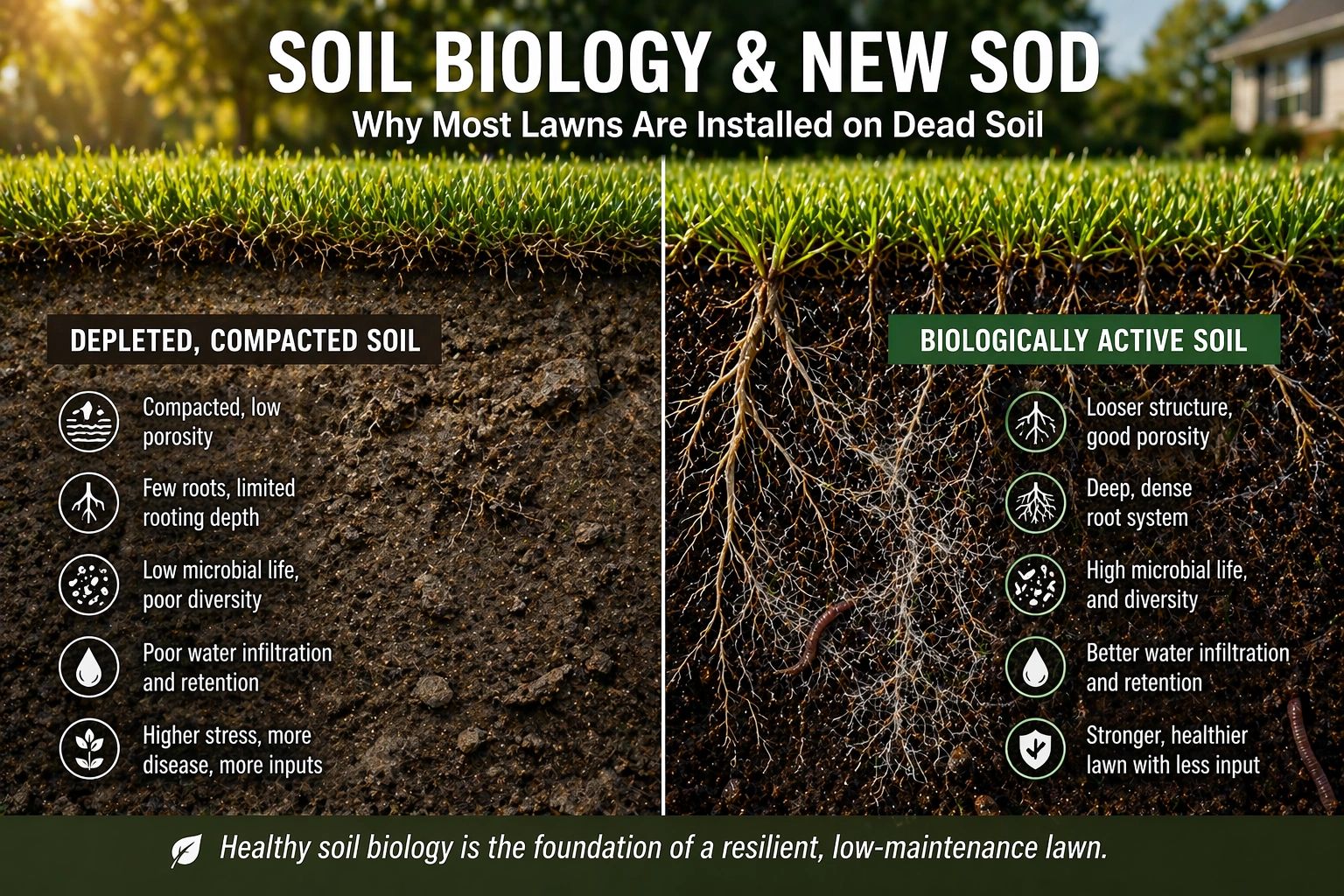 Soil Biology & New Sod: Why Most Lawns Are Installed on Dead Soil