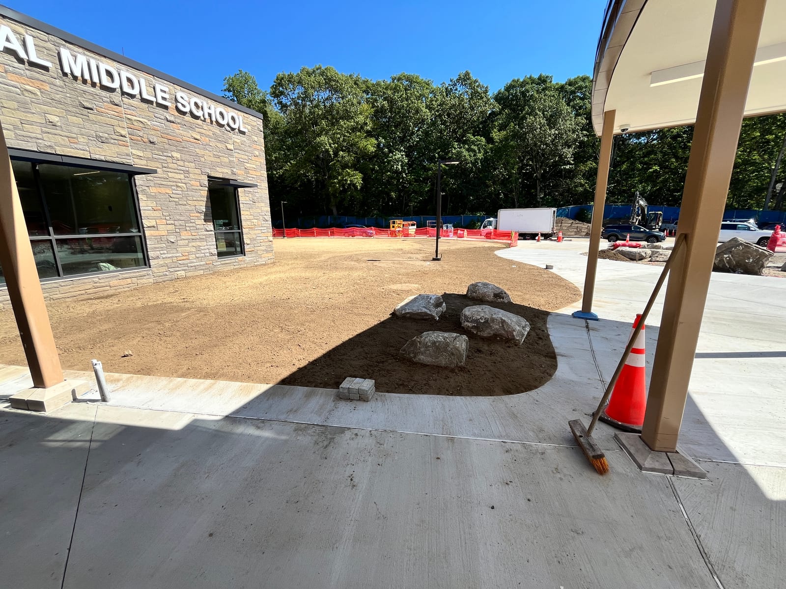Pre-install construction and final grading at the new Central Middle School campus in Greenwich, CT before an 11,000 square foot rush sod installation