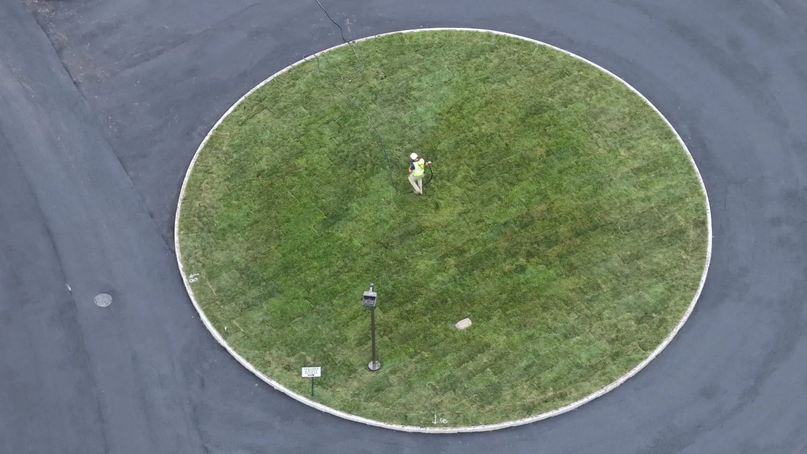Friday afternoon sod installation progress around the Central Middle School entrance circle