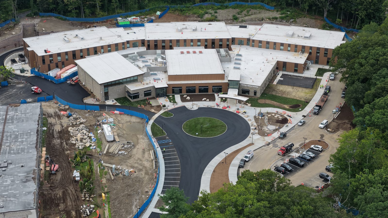 Finished commercial sod across the Central Middle School entrance campus in Greenwich