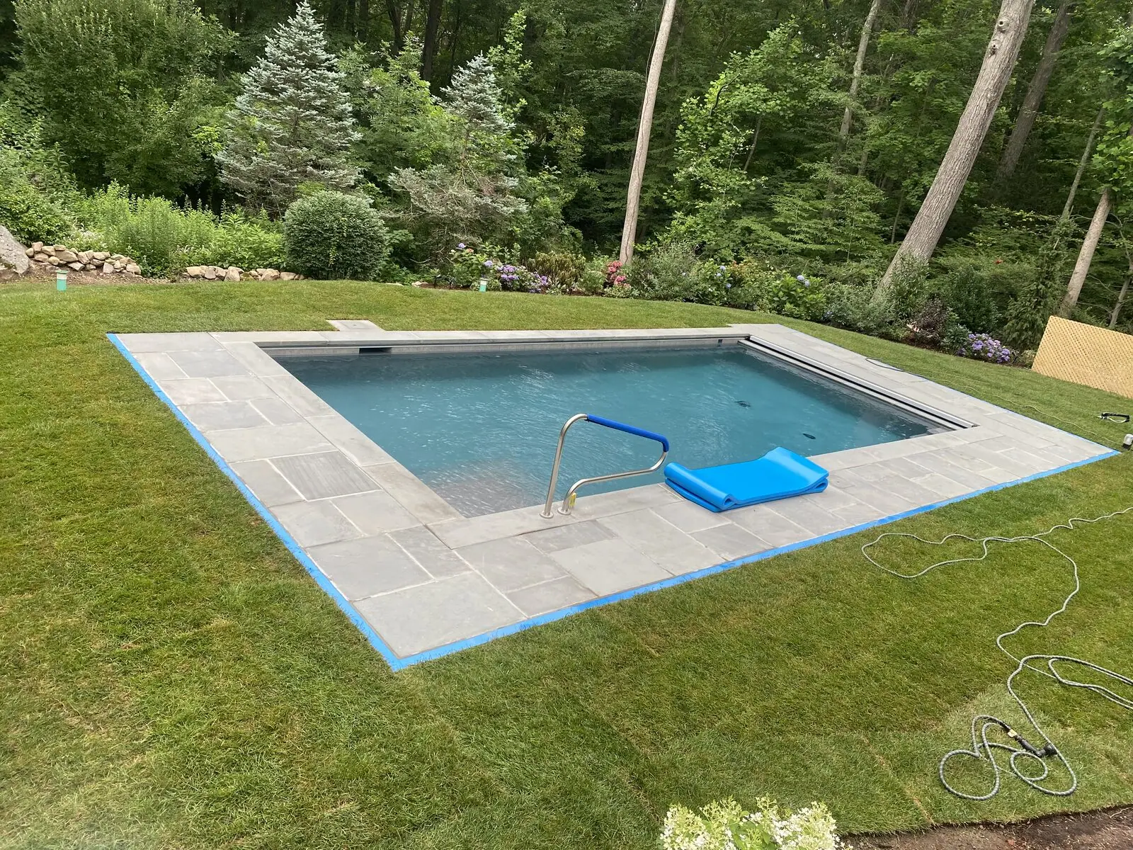 Finished pool-yard sod lawn in New Canaan, CT