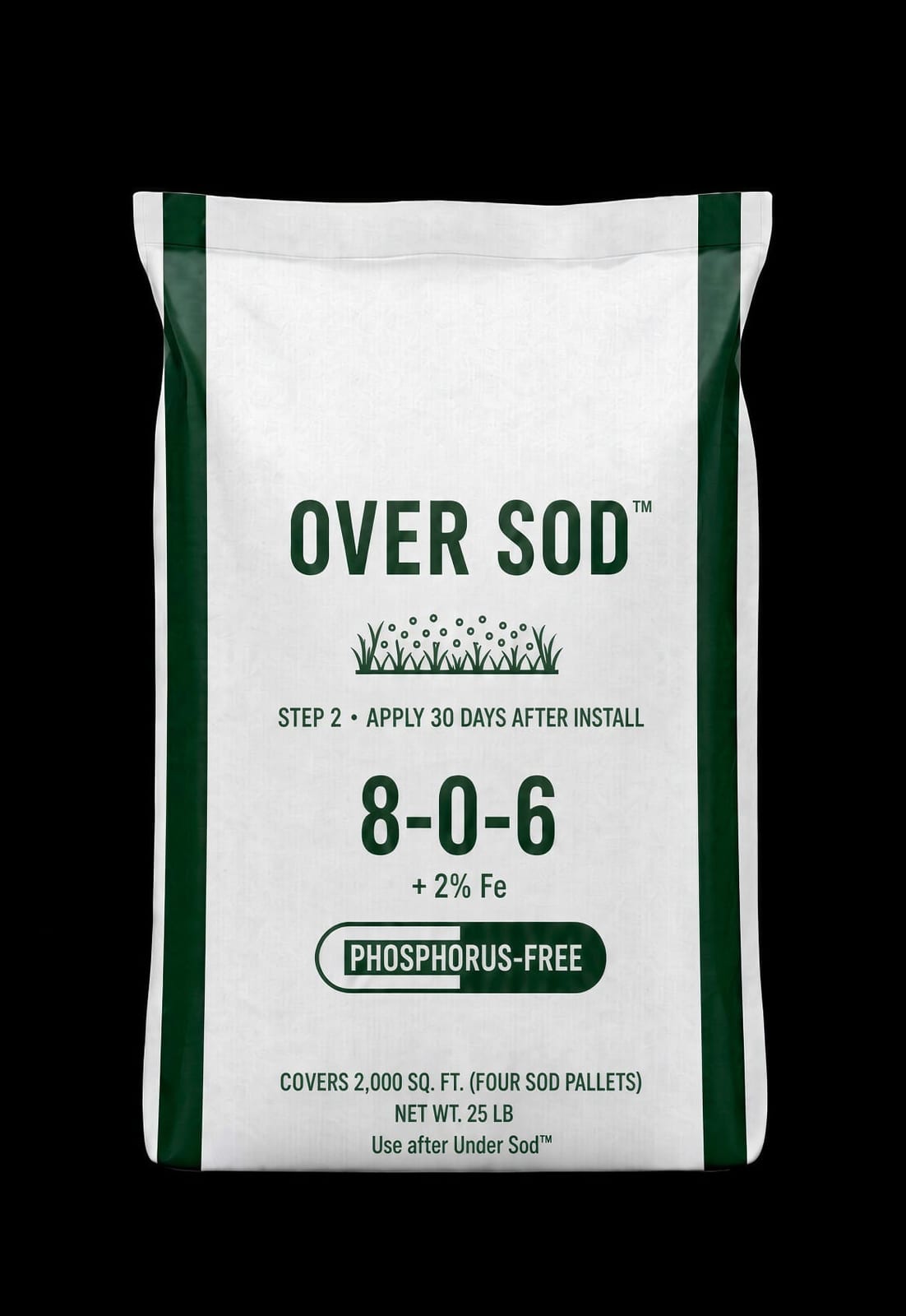 OVER SOD fertilizer bag for Step 2 on rooted new sod at 30 days