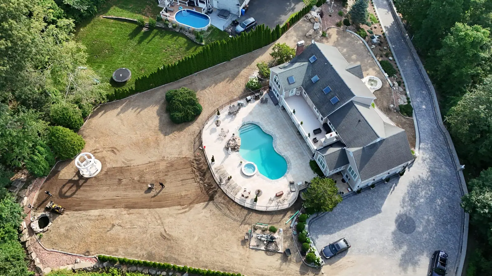 Aerial view of a 17,000 sq ft sod installation site in Shelton, CT