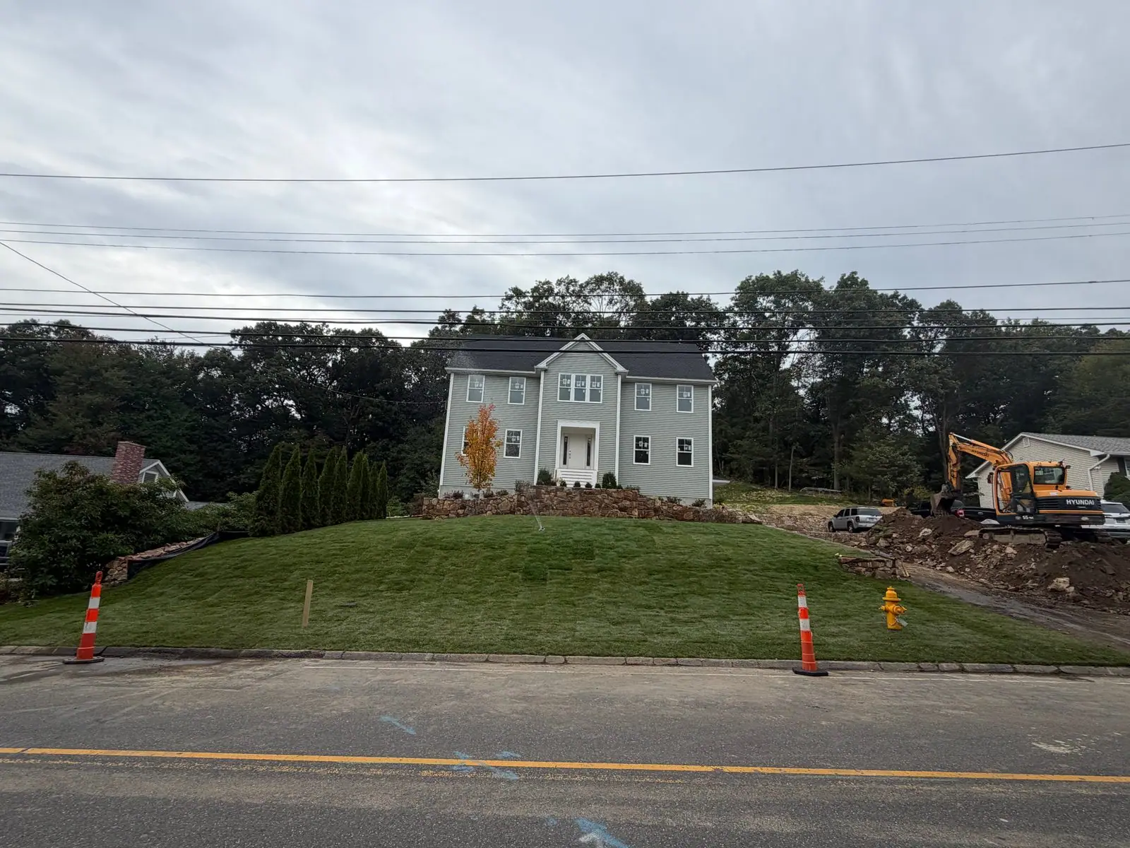 Street view of the completed Trumbull Kentucky bluegrass front lawn