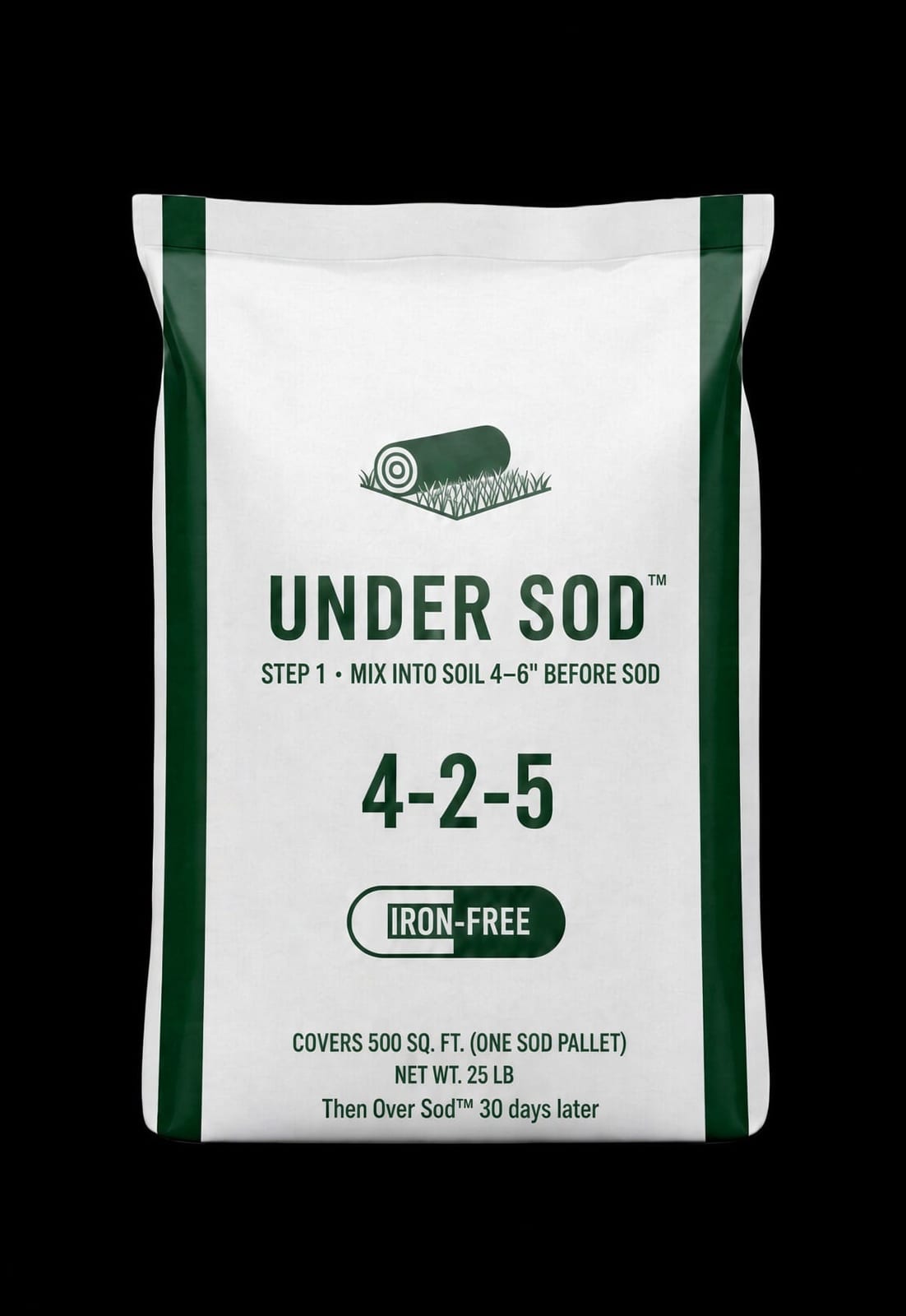 UNDER SOD fertilizer bag for Step 1 beneath newly installed sod