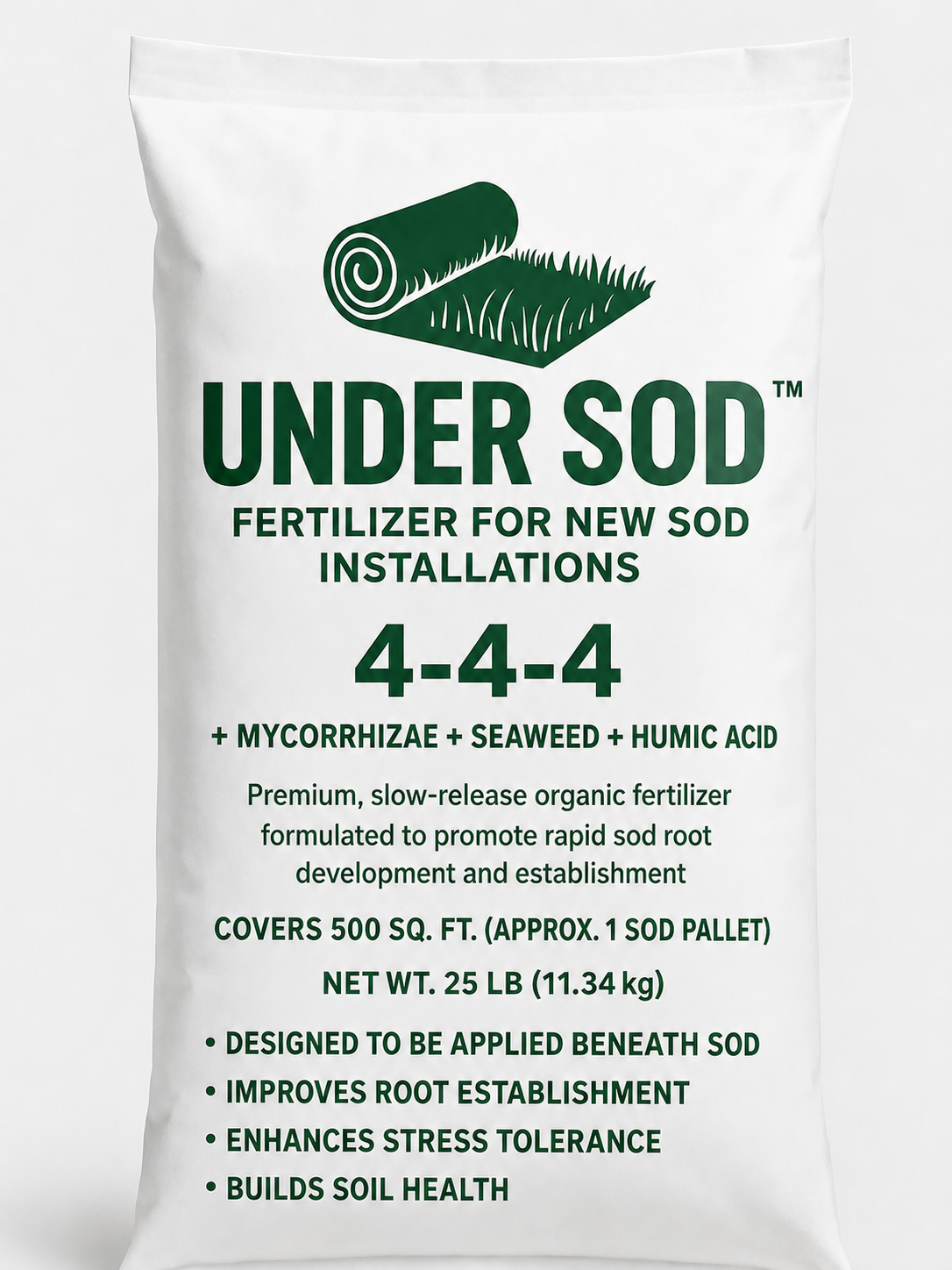 UNDER SOD™ biological 4-4-4 starter fertilizer bag for new sod installations