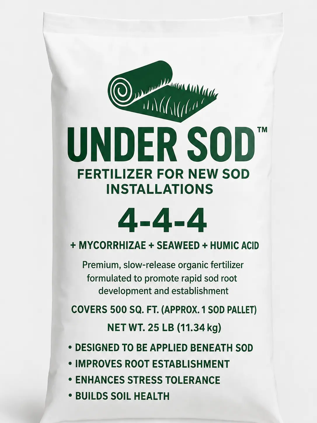UNDER SOD™ biological 4-4-4 starter fertilizer bag for new sod installations