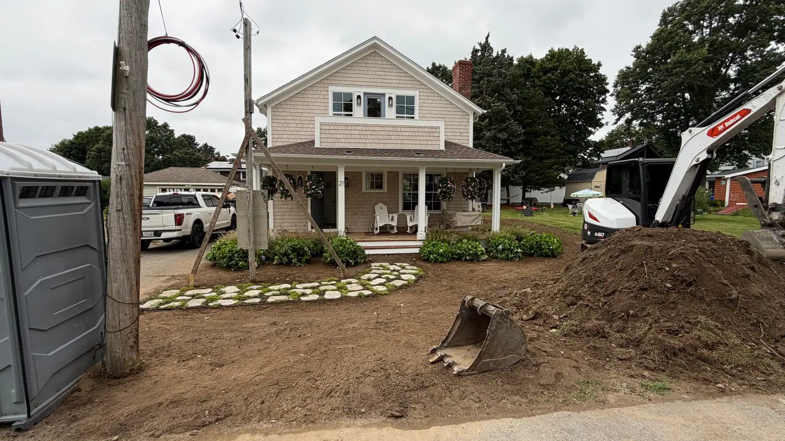 Front yard stripped and graded for new sod in Warren, Rhode Island