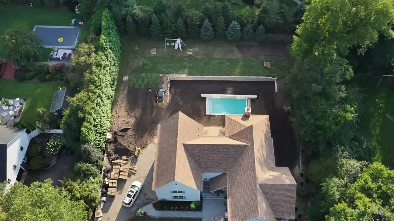 5:15 p.m. — the wide view before the drone came down: an 8,000 square foot lawn taking shape in a single working day
