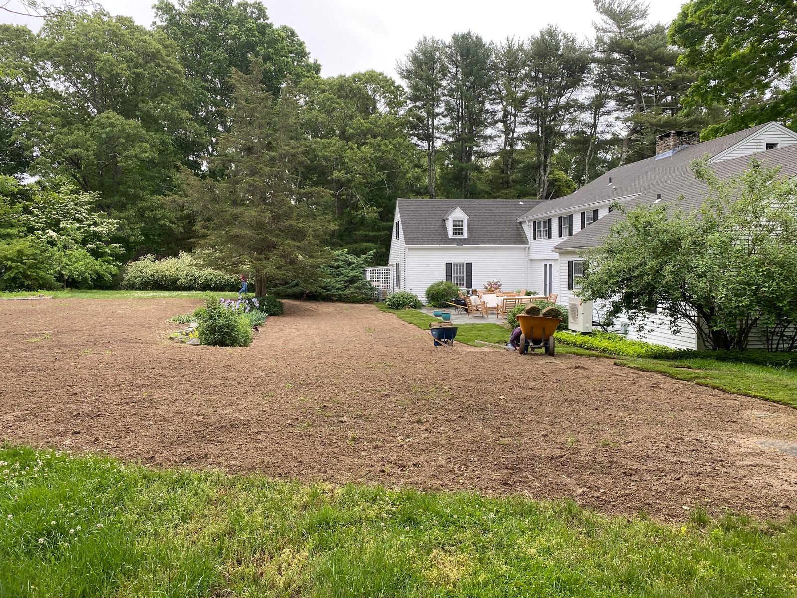 Prepped 6,000 sq ft Westbrook backyard graded and staged for fresh-cut sod delivery
