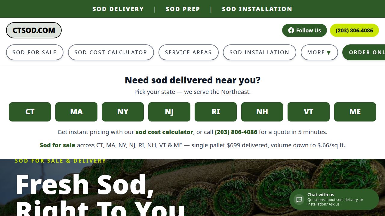 Sod Delivery Exeter RI | Farm-Cut Pallets $699